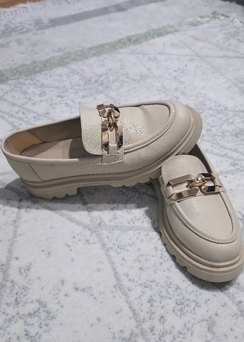 Bej Tokalı Kadın Loafer Blok Topuk - Görsel 3