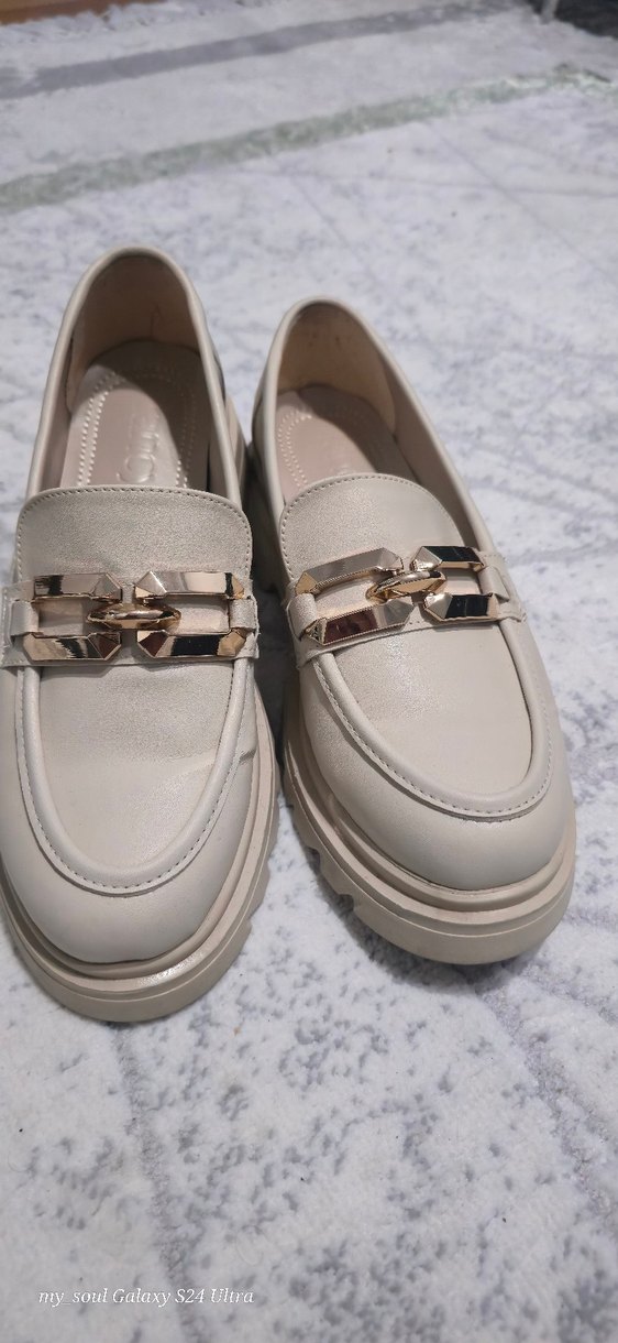 Bej Tokalı Kadın Loafer Blok Topuk - Görsel 2