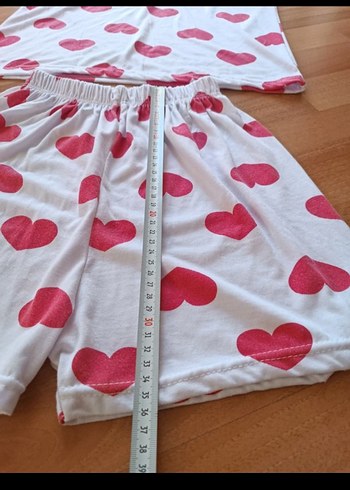 s Beden Renkli Kalp Desenli Kısa Kollu Kadın Pijama Takımı