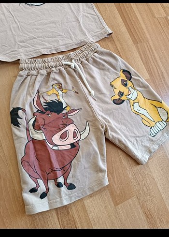6 Yaş Beden camel Renk Pamuklu Kral Aslan Desenli Erkek çocuk Takımı