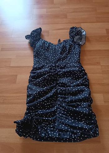 Puantiyeli V Yaka Midi Elbise - Görsel 5