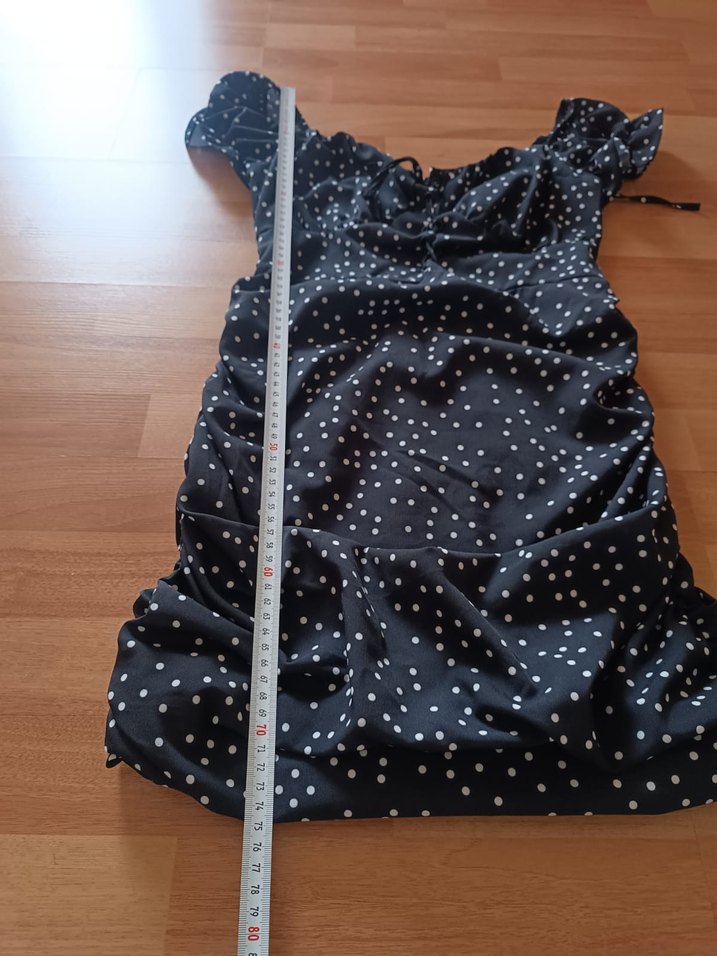 Puantiyeli V Yaka Midi Elbise - Görsel 2