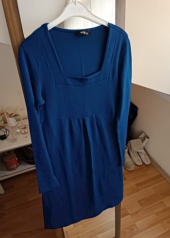 Lacivert Uzun Kollu Midi Elbise - Görsel 2