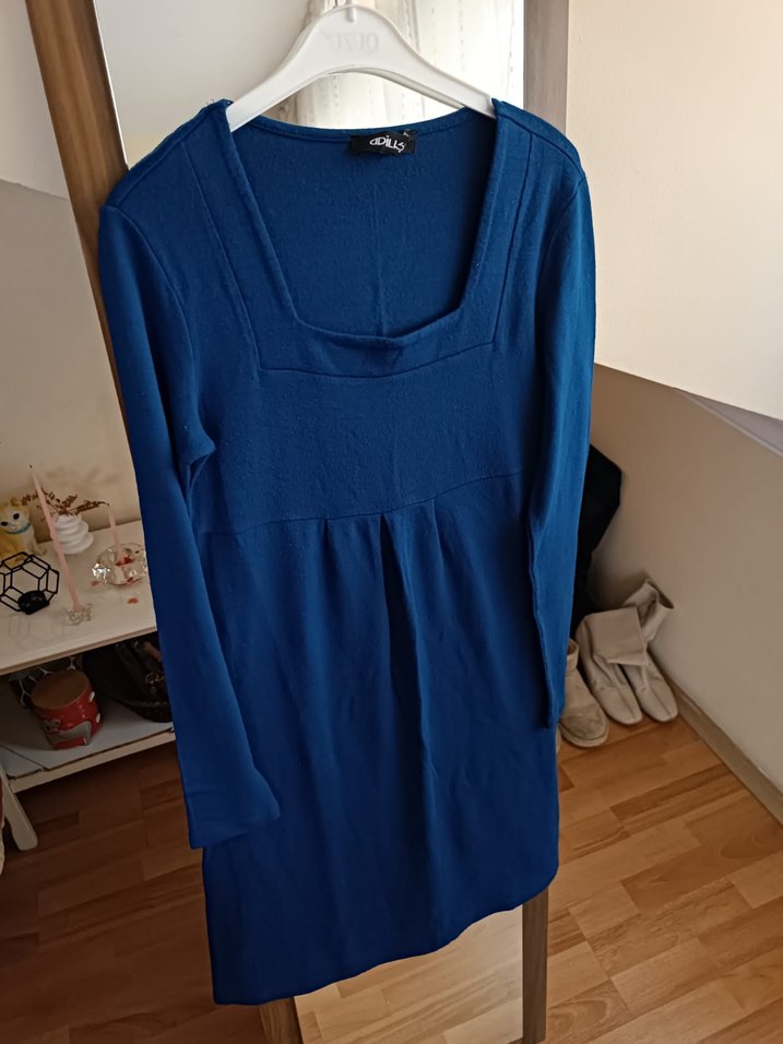 Lacivert Uzun Kollu Midi Elbise - Görsel 2