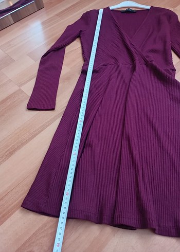 Bordo V Yaka Uzun Kollu Triko Elbise - Görsel 5