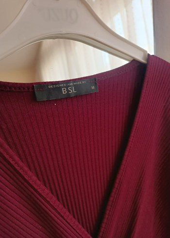 Bordo V Yaka Uzun Kollu Triko Elbise - Görsel 3