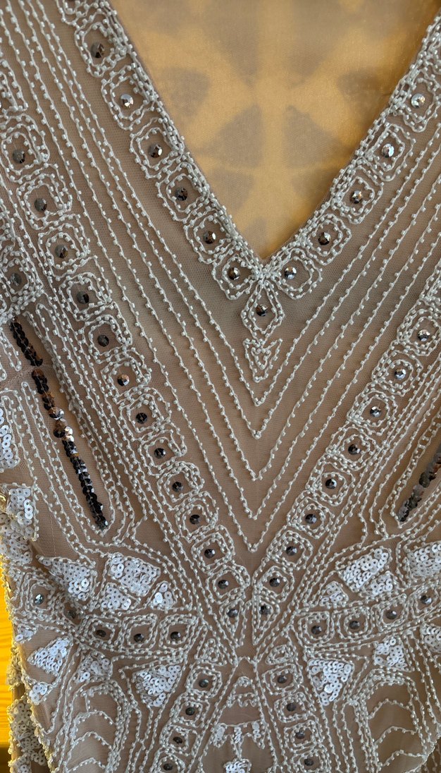 V Yaka Dantel Detaylı Bohem Mini elbise - Görsel 3