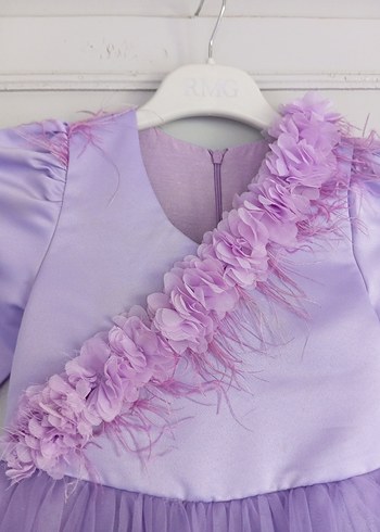 Lila Uzun Kollu Fırfırlı Kız Çocuk Elbise - Görsel 6