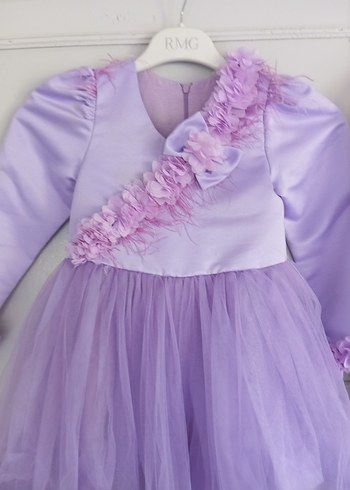 Lila Uzun Kollu Fırfırlı Kız Çocuk Elbise - Görsel 7