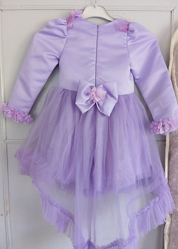 Lila Uzun Kollu Fırfırlı Kız Çocuk Elbise - Görsel 5