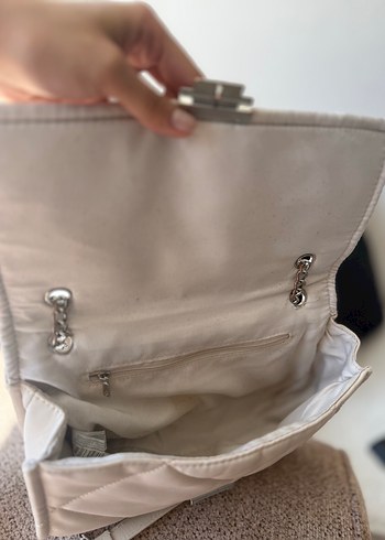 Beden beyaz Renk Stradivarius Bej Zincir Detaylı Deri Kadın Çanta