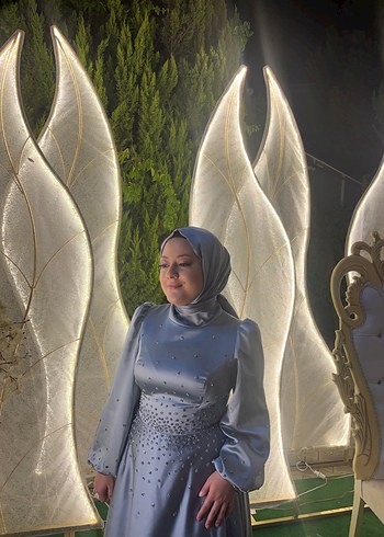 Abiye Gri Drapeli Yüksek Yakalı Kadın Abiye Elbise