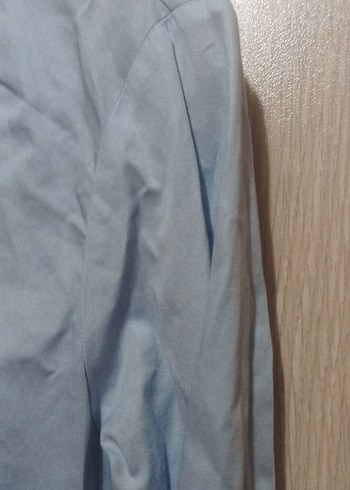 Mavi Düğmeli Pamuk Saten Gömlek - Görsel 3