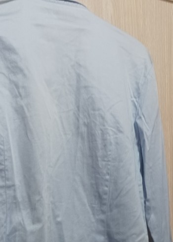 Mavi Düğmeli Pamuk Saten Gömlek - Görsel 4