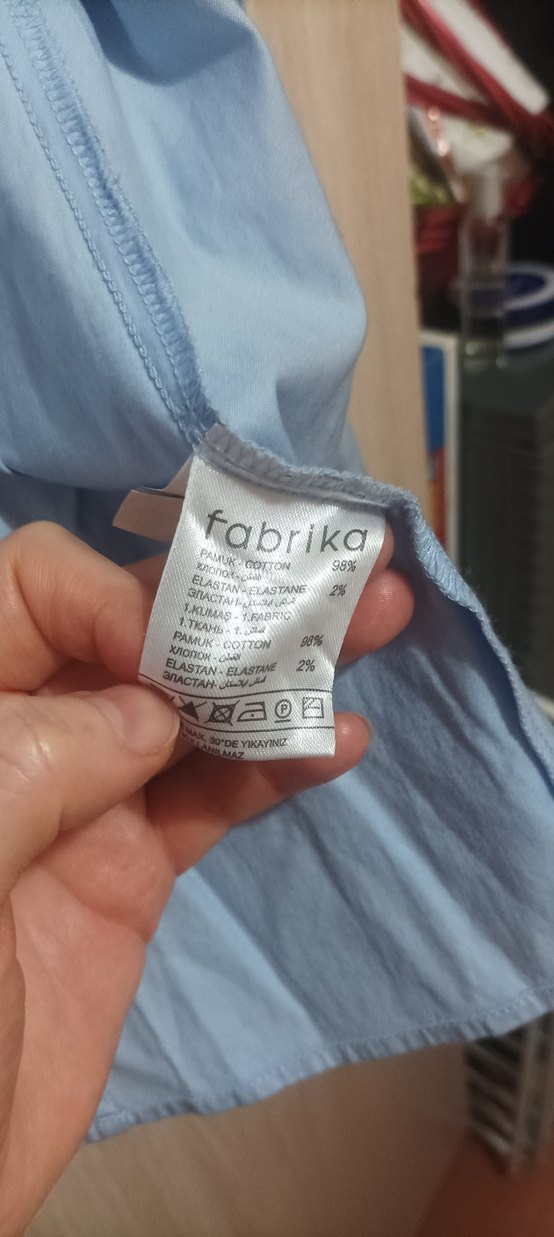 Mavi Düğmeli Pamuk Saten Gömlek - Görsel 2