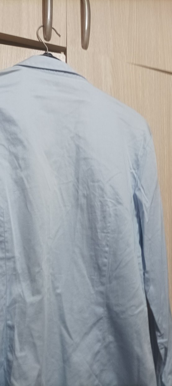 Mavi Düğmeli Pamuk Saten Gömlek - Görsel 4