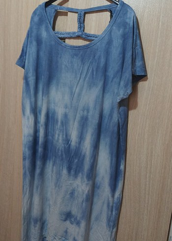 Mavi Batik Desenli Kadın Midi Elbise