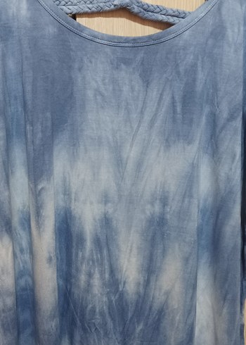 s Beden Mavi Batik Desenli Kadın Midi Elbise