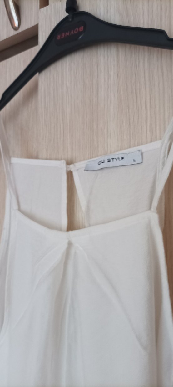 Beyaz Askılı Midi Keten Elbise - Görsel 4