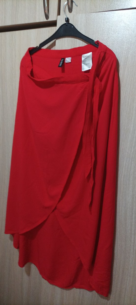 Kırmızı Uzun Drapeli Kadın Etek - Görsel 2