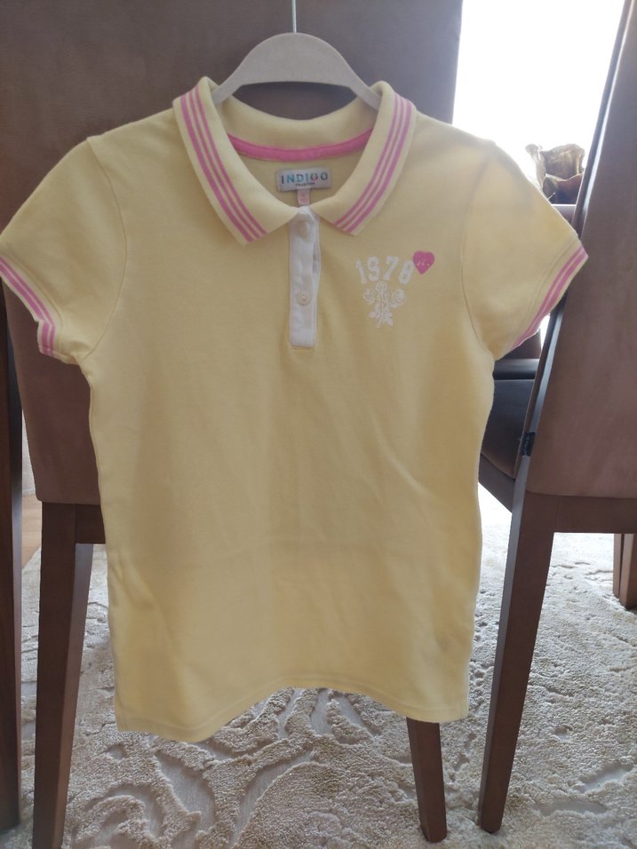 Kız Çocuk Sarı Düğmeli Polo Tişört - Görsel 2