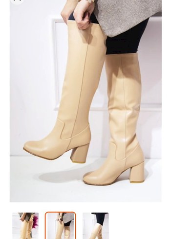 Bej krem Kadın Dizüstü dizaltı dize kadar Topuklu deri Çizme - Görsel 2