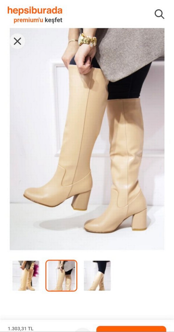 Bej krem Kadın Dizüstü dizaltı dize kadar Topuklu deri Çizme - Görsel 2