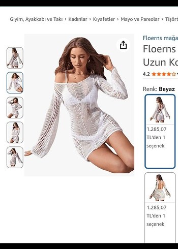 Dantel Detaylı Beyaz Bohem Mini Triko plaj elbisesi - Görsel 2