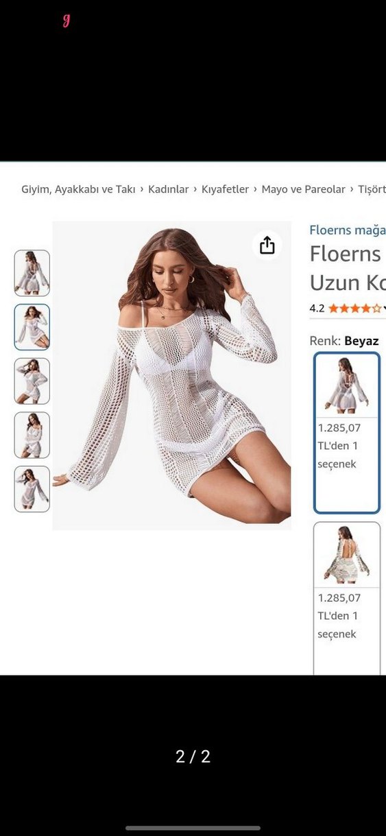 Dantel Detaylı Beyaz Bohem Mini Triko plaj elbisesi - Görsel 2