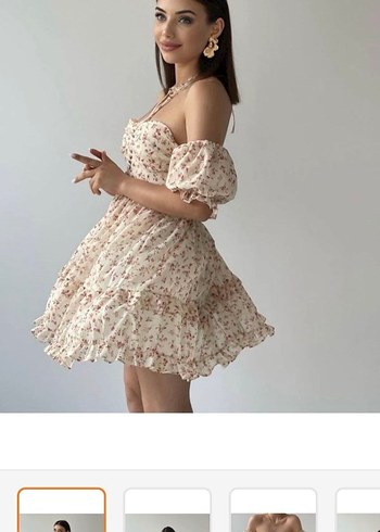 Garmoda Bej Dantel Detaylı Mini Straplz şifon tül çiçekli Elbise - Görsel 4