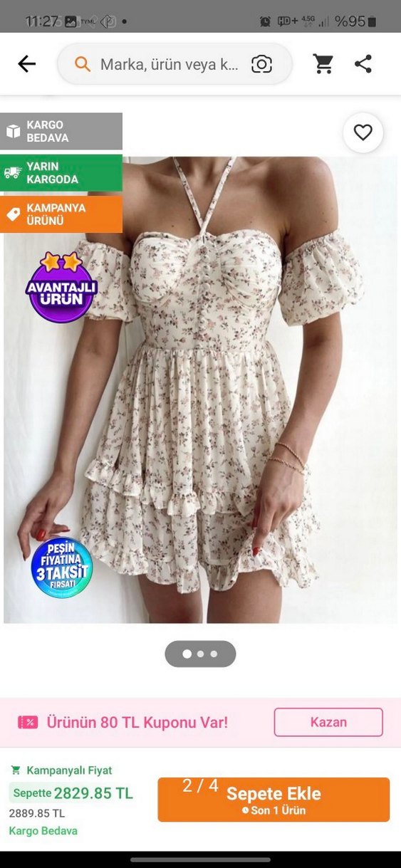 Garmoda Bej Dantel Detaylı Mini Straplz şifon tül çiçekli Elbise - Görsel 2