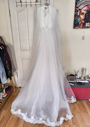 Uzun Kollu Beyaz Vintage Gelinlik - Görsel 11