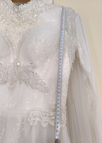 Uzun Kollu Beyaz Vintage Gelinlik - Görsel 9