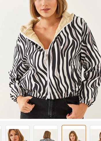 Kürklü Zebra Desenli Kadın Mont 0 Ürün - Görsel 3