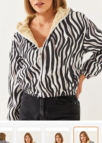 Kürklü Zebra Desenli Kadın Mont 0 Ürün - Görsel 2