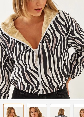 Kürklü Zebra Desenli Kadın Mont 0 Ürün - Görsel 4