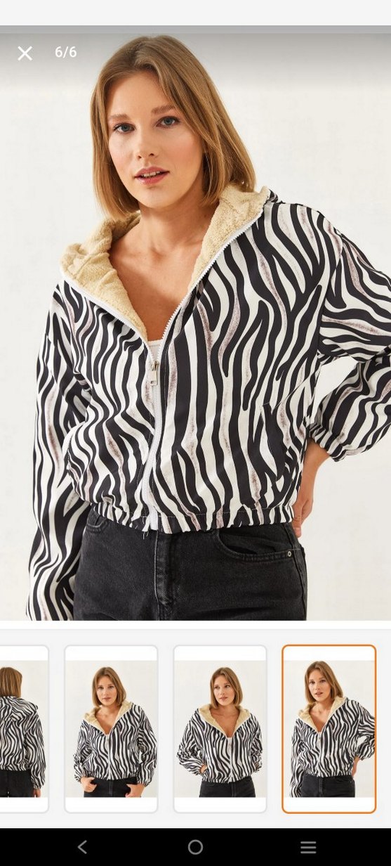 Kürklü Zebra Desenli Kadın Mont 0 Ürün - Görsel 2