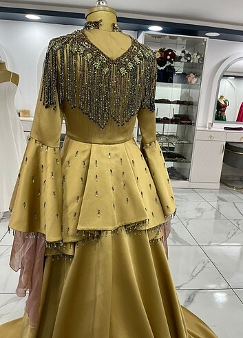 38 Beden altın Renk Sarı kaftan elbise