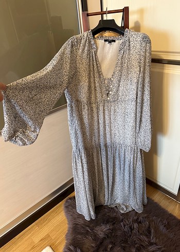 Bohem Gri Uzun Kollu Uzun Elbise - Görsel 3