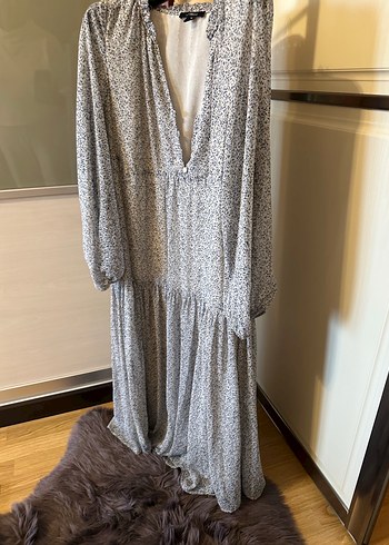 Bohem Gri Uzun Kollu Uzun Elbise - Görsel 2