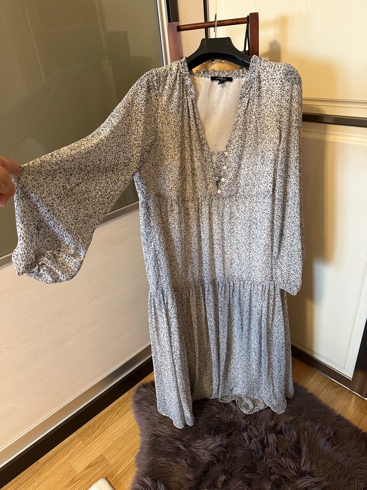 Bohem Gri Uzun Kollu Uzun Elbise - Görsel 3