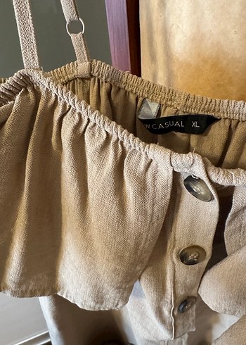 Bej Keten Bohem Uzun Elbise - Görsel 4