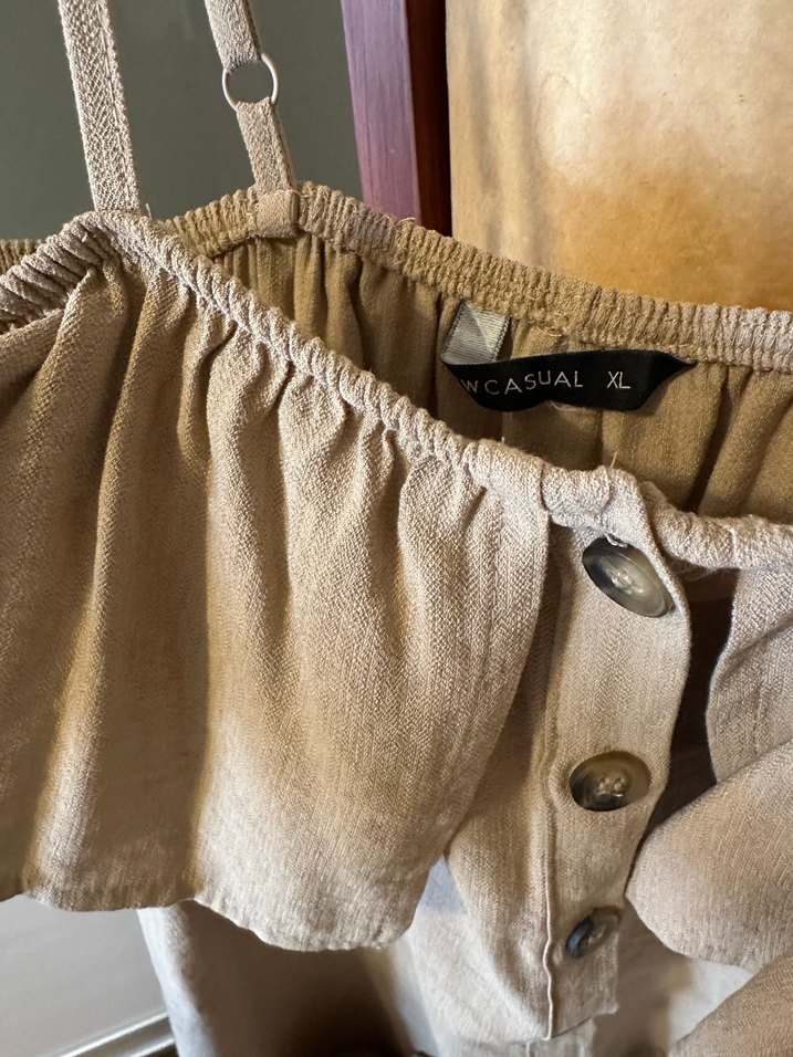 Bej Keten Bohem Uzun Elbise - Görsel 4