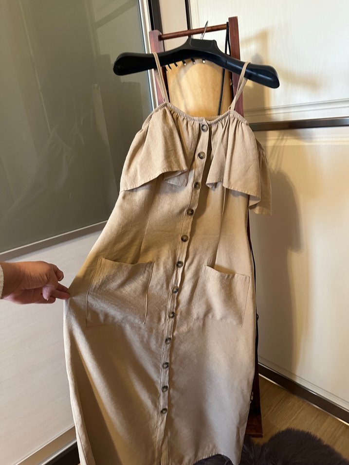 Bej Keten Bohem Uzun Elbise - Görsel 5