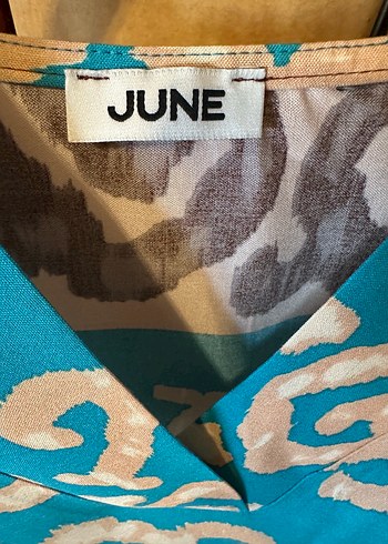 Uzun Turkuaz Bohem Bağlama Desenli Elbise - Görsel 6