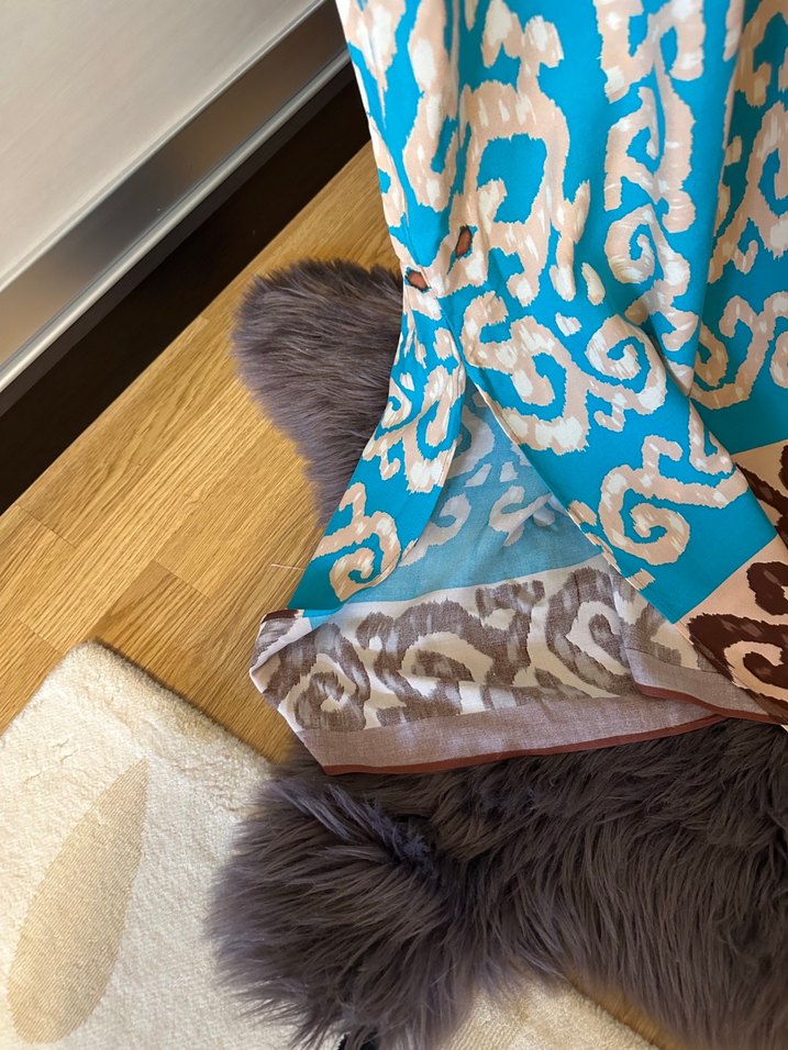 Uzun Turkuaz Bohem Bağlama Desenli Elbise - Görsel 4