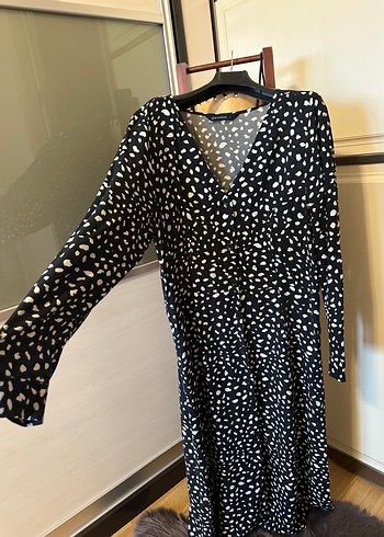 Uzun Kol Siyah Desenli Salaş Elbise - Görsel 3