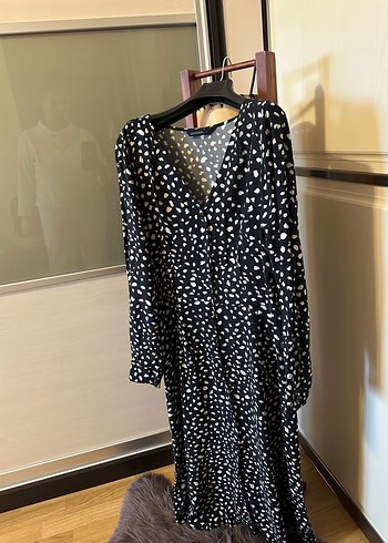 Uzun Kol Siyah Desenli Salaş Elbise - Görsel 2