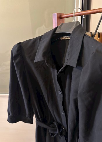 Siyah Kemerli Uzun Keten Elbise - Görsel 4