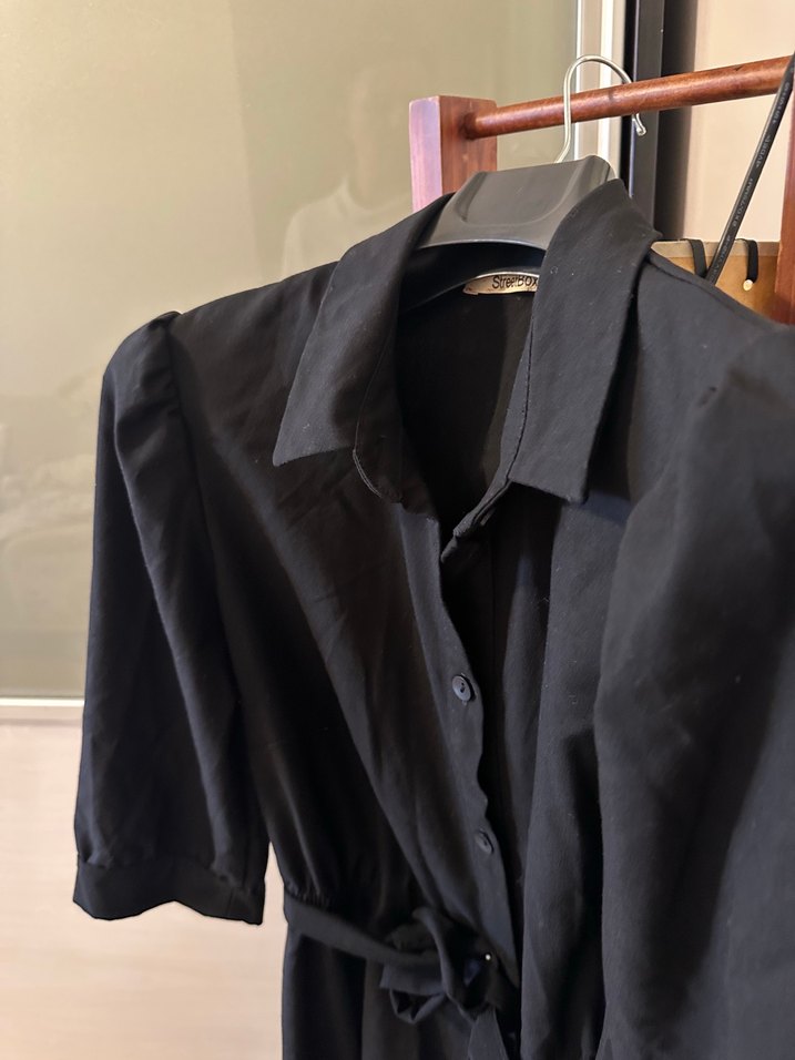 Siyah Kemerli Uzun Keten Elbise - Görsel 4